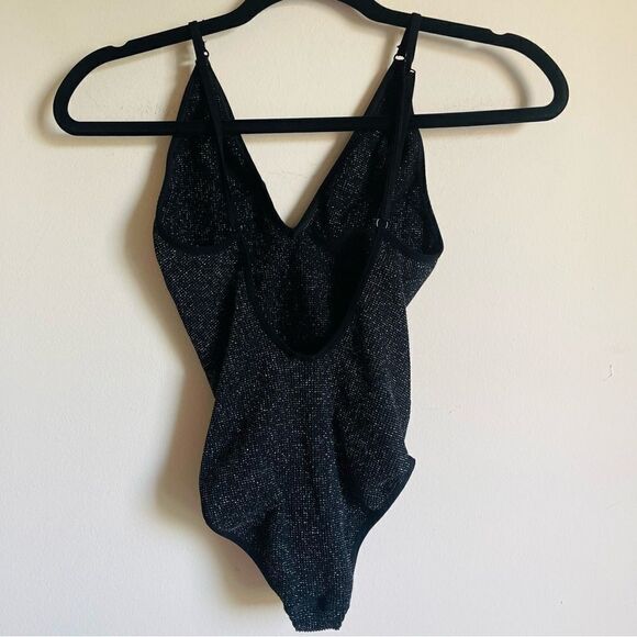 OUT FROM UNDER UO Black Sparkle V Neck Bodysuit S - Picture 4 of 6